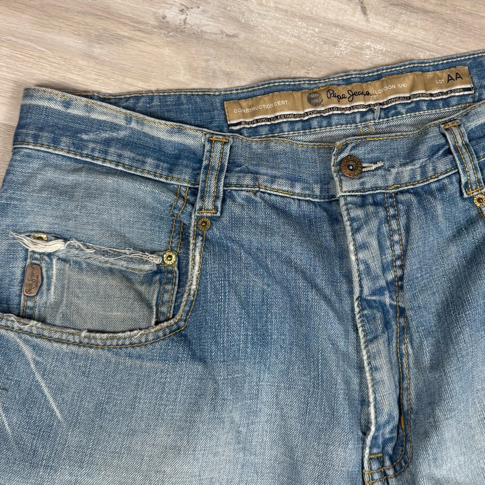 Vintage Y2K Pepe Jeans Medium Wash Baggy Loose Distressed Mens Size 36x31 Grunge - Picture 3 of 9